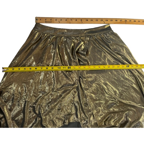 Metallic Gold Lame Midi Skirt Ruffle Hem Thigh Slit Size Large - Picture 6 of 10